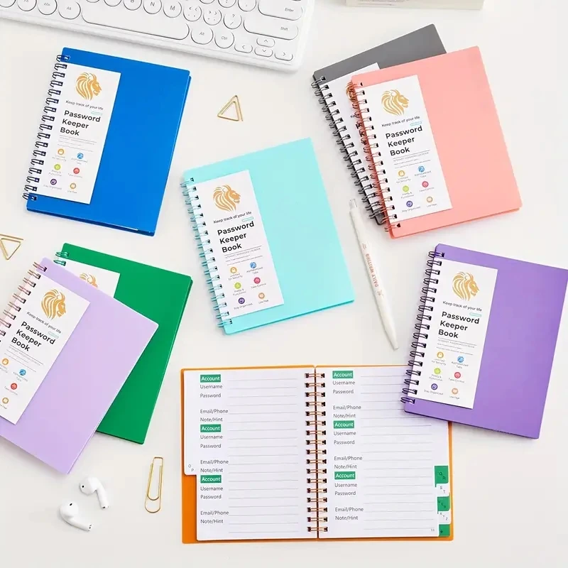 A6 Password Log Book with Alphabetical Tabs, Spiral Bound Password Organizer for Home, Office & Personal Use