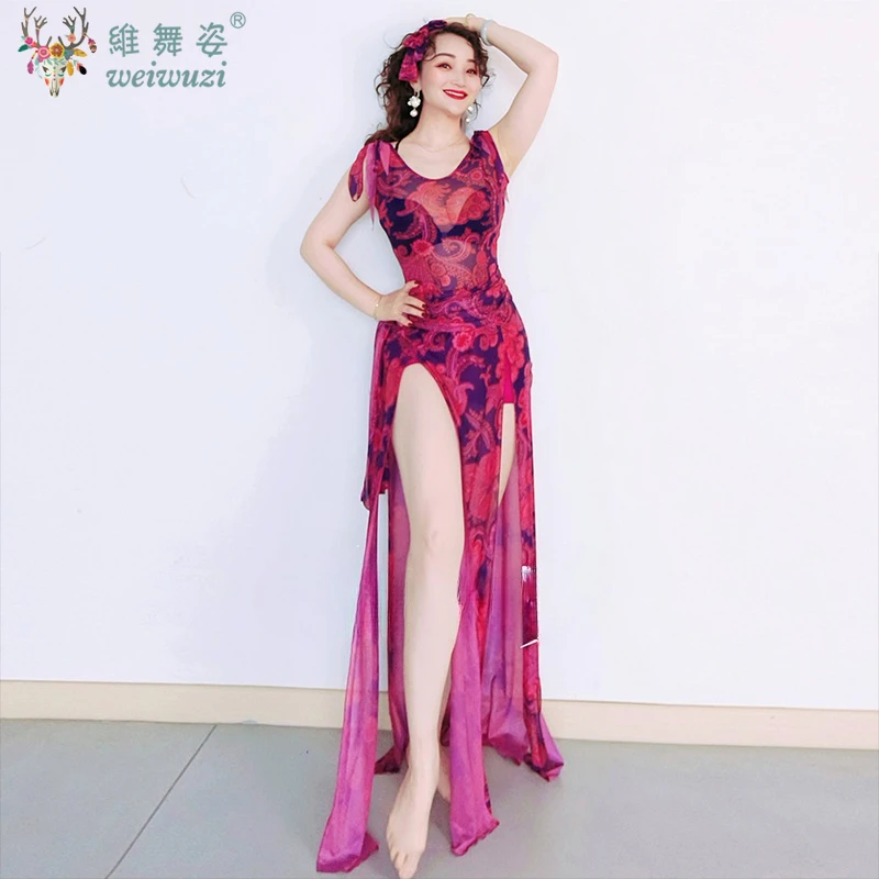 

Женский костюм для занятий танцами живота: платье балади с цветочным принтом, платья саиди, народный костюм для девочек, длинный халат с повязками на голову