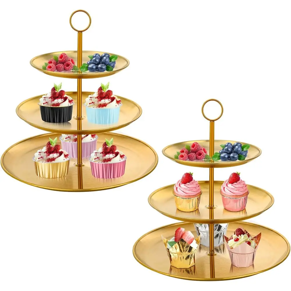 

Золотая подставка для кексов, 2 шт. 3-х уровневая металлическая сервировочная поднос, подставка для торта, набор для демонстрации десертного стола, подставка для чашки, башня для торта, банка с фруктами