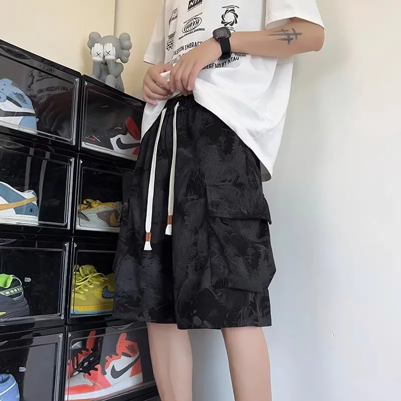 

Мужские летние шорты средней длины с эффектом тай-дай, тонкие, в нишевом дизайнерском стиле, для работы и повседневной носки, молодежные, спортивные, повседневные, с пятью карманами