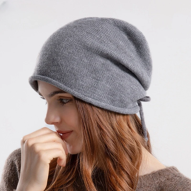 Women Slouch Knitted Beanie Hat Autumn Winter Female Wool Hat Crimping Hem Fashion Warm Casual Skullies Beanies Solid Lady Hats