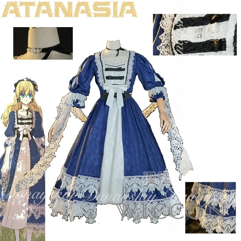 الهالوين الذي جعلني أميرة أتاناسيا كوسبلاي مع نمط المحكمة فستان أزرق أبيض ملابس تنكرية للبالغين
