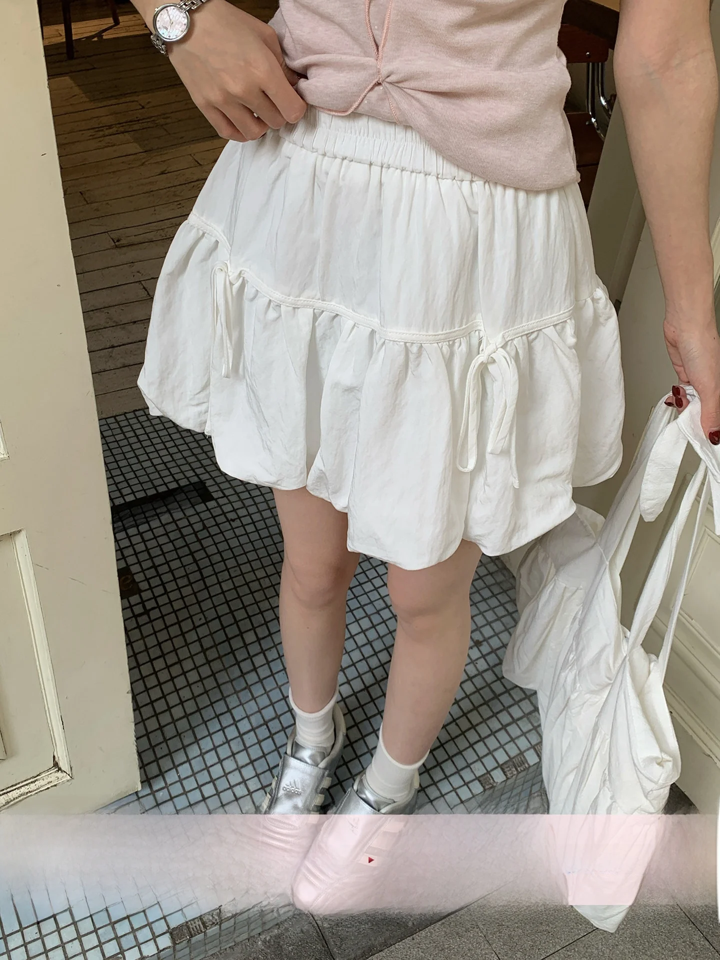 

Юбка Morning Bloom Sweet Bowknot Puffy Flower с высокой талией, корейский стиль, приталенная, А-силуэт, дышащая, приятная к телу