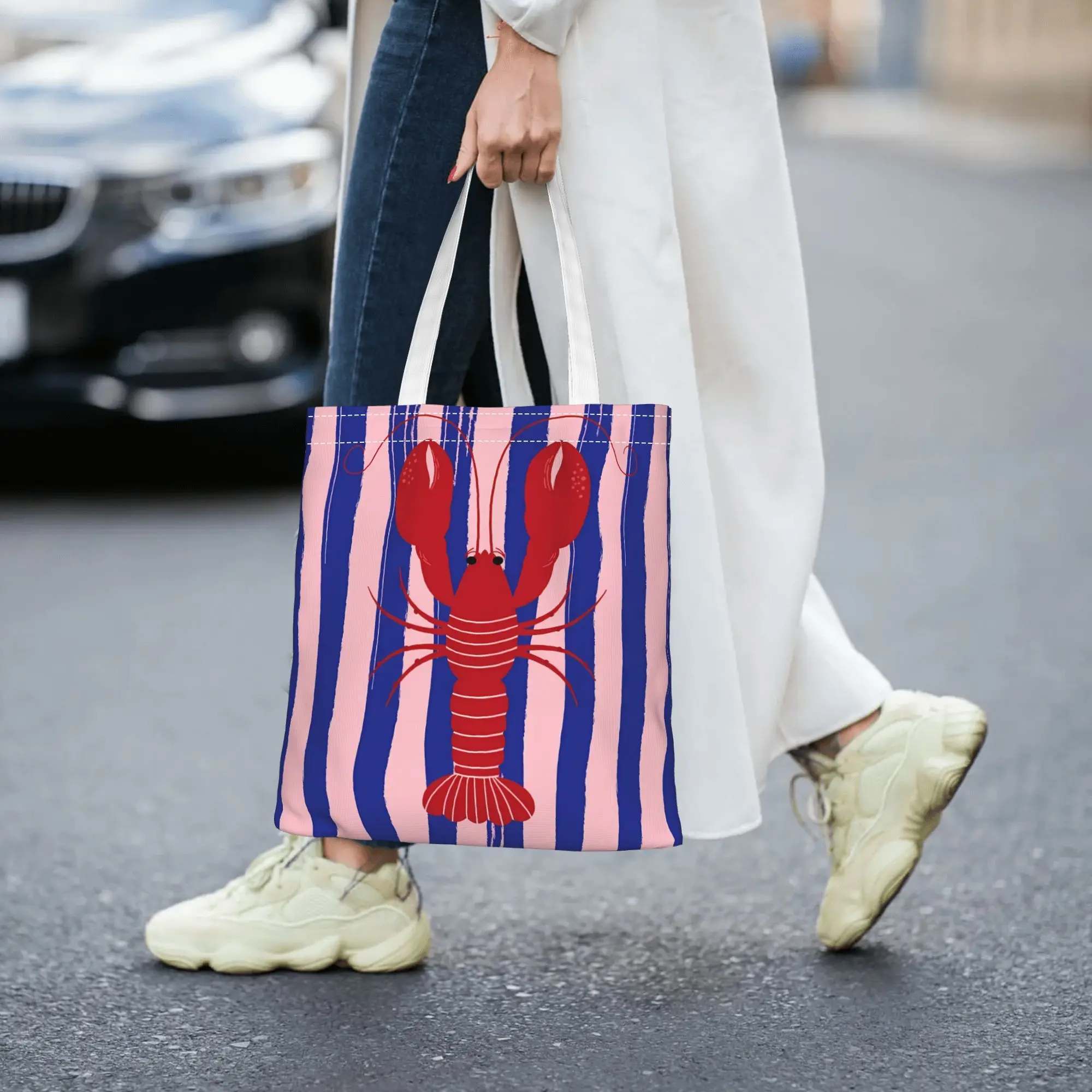 1pc Lobster Printed Tote Bag, Reusable Shopping Bag,Suitable for Daily Use, School, Travel,A Perfect Gift for Marine Life Lovers