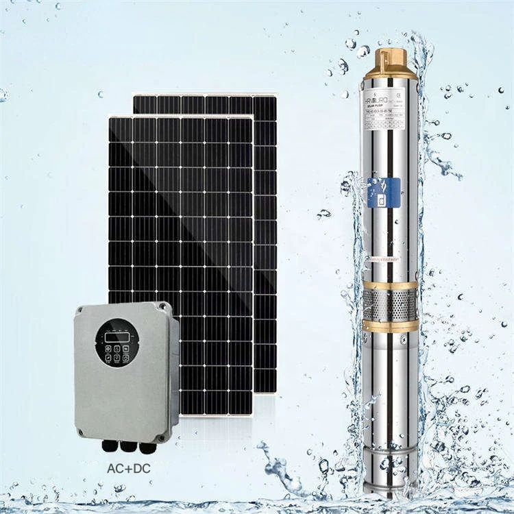 

3HP 185 head solar water pump AC+DC 7 cubic meters/h high flow submersible water pump agricultural irrigation deep well system