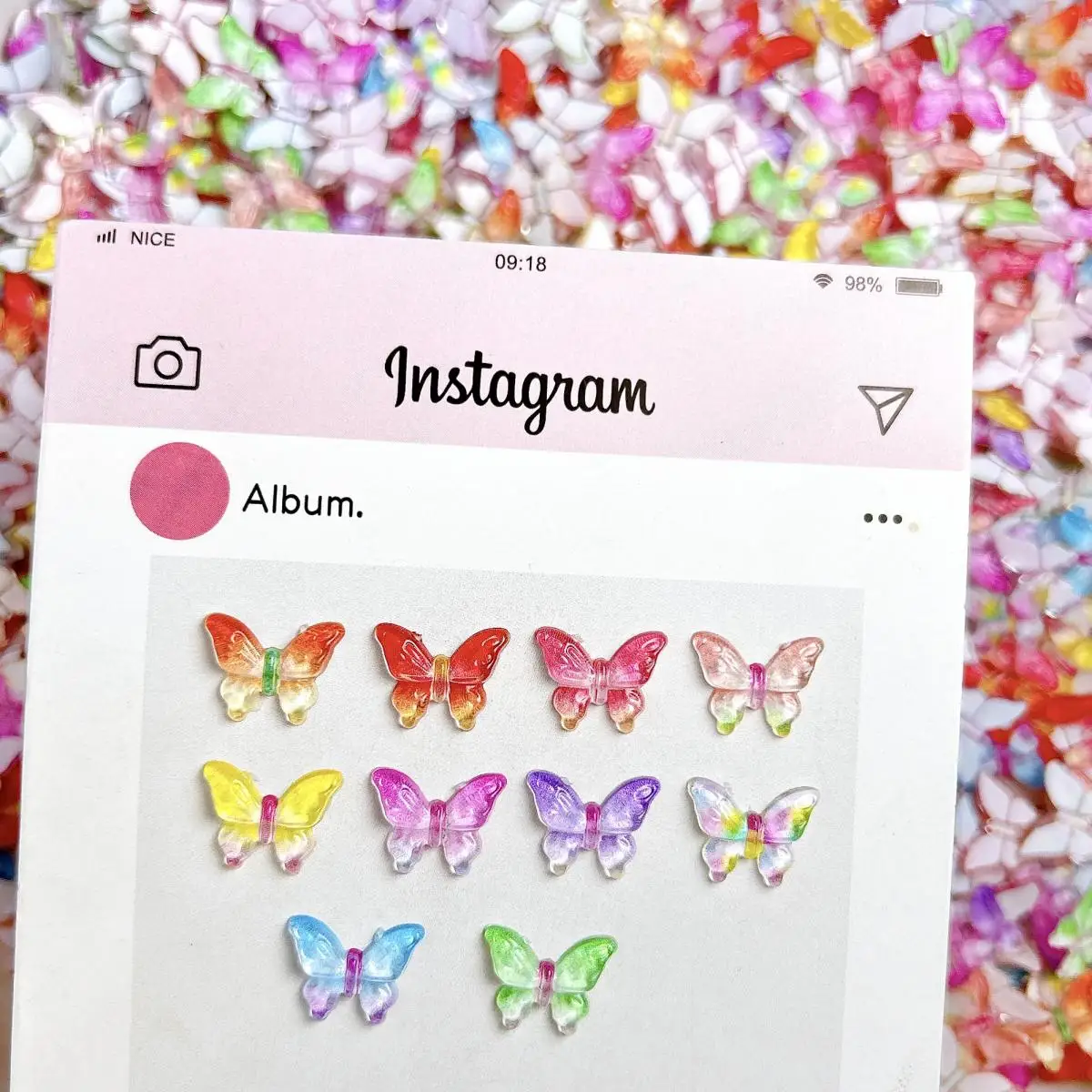 عشوائي مختلط الساطع الملونة فراشة مسمار الفن الديكور الراتنج الجليد شفافة فراشة مسمار سحر مانيكير DIY الملحقات