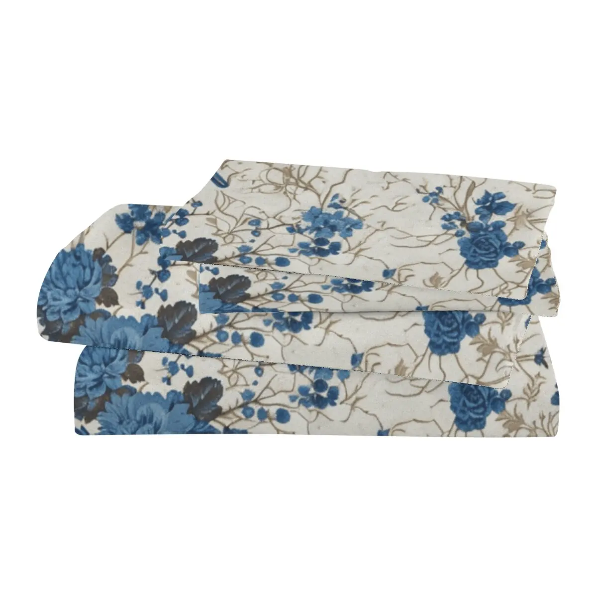 Set trapunta in piuma con fiori blu, dimensioni extra large Fiori argentati Tendenza moderna di biancheria da letto stampata