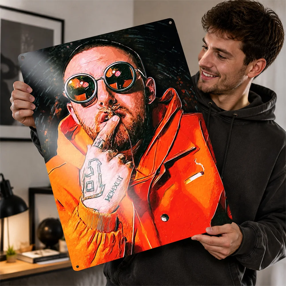 Mac Miller Orange Jacket Portrait Textured Metal Poster Painterly Wall Art For Music Studio Personalized Aluminum Sign Fan Gift