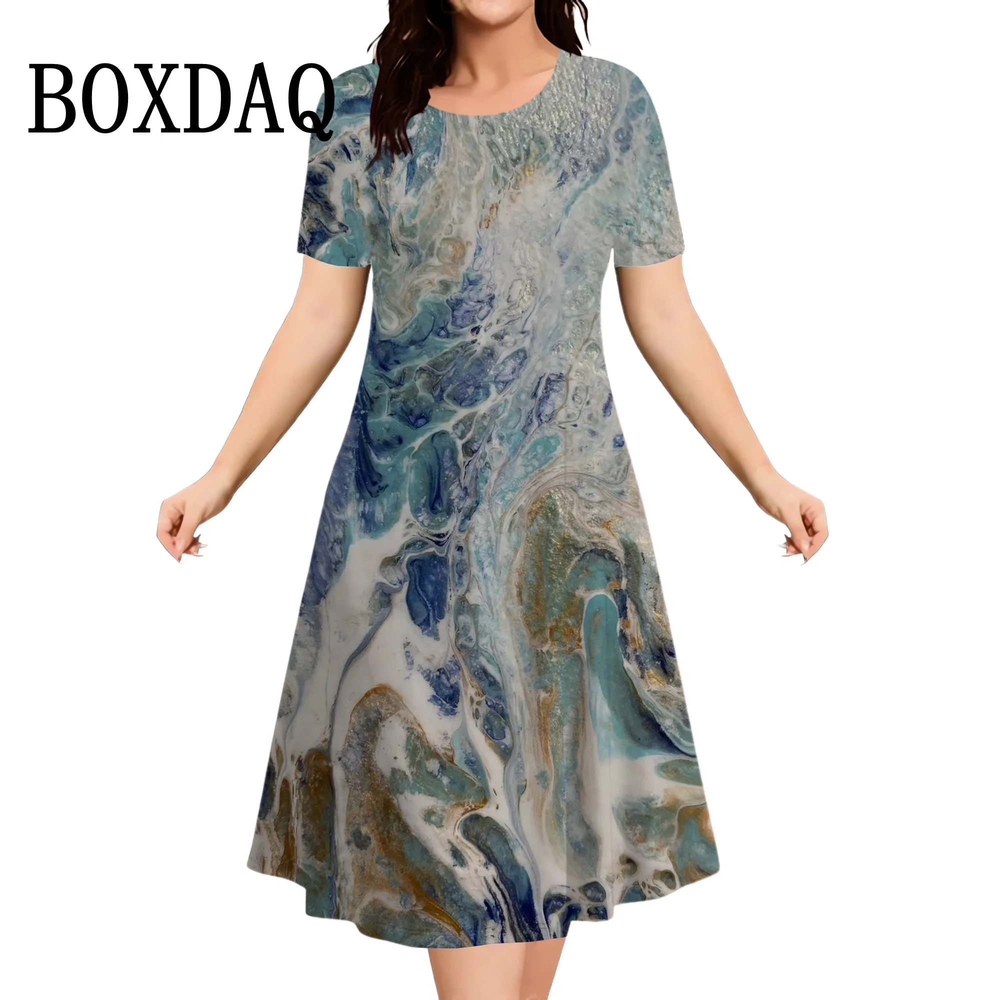 Tie Dye Painting Abstract 3D Print Women'S Dresses Summer Beach Loose Party Dress Fashion Plus Size Casual Short Sleeve Clothing