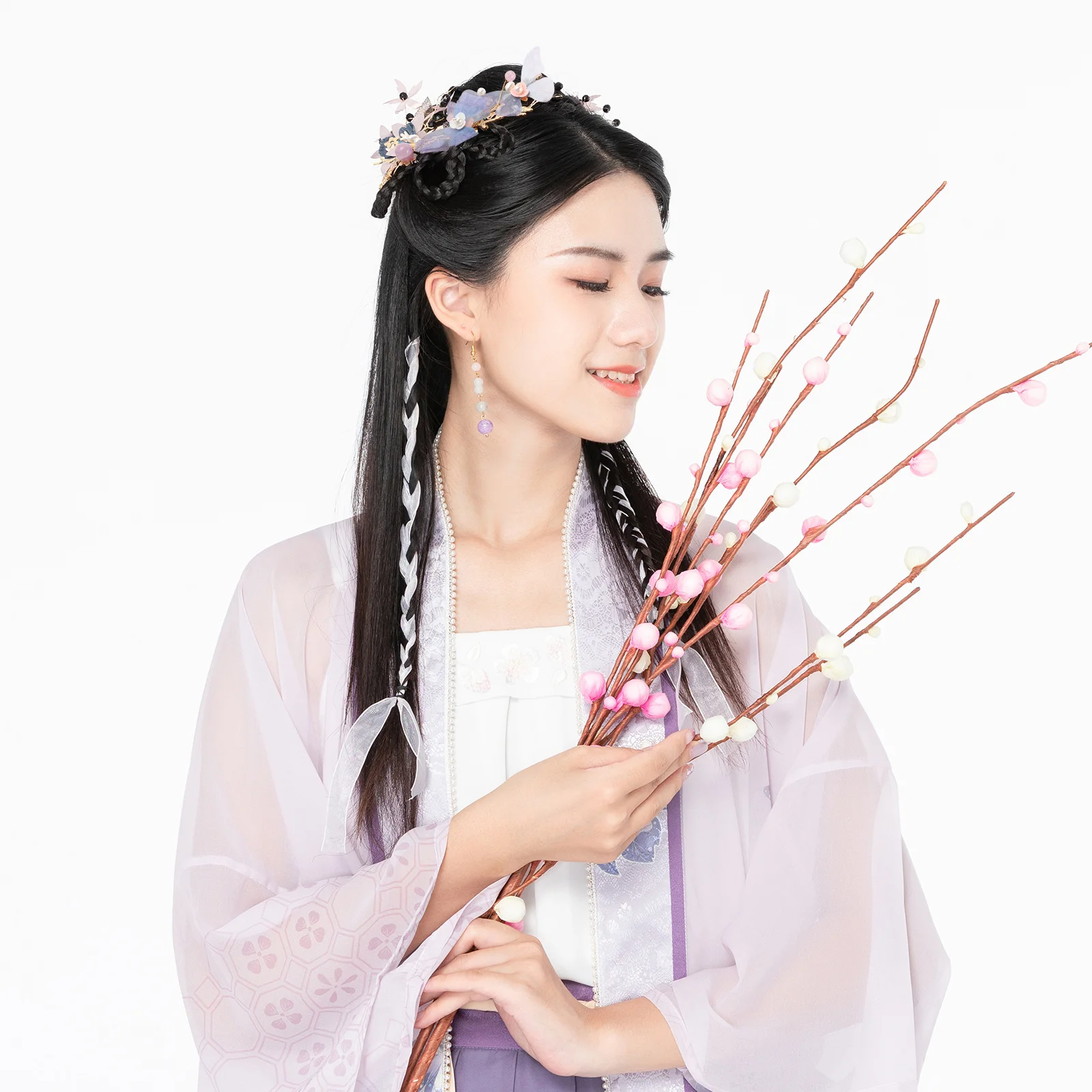 

1 комплект, винтажные аксессуары для волос Hanfu, набор заколок для волос с цветком и жемчугом, традиционные китайские свадебные украшения для волос, серьги Hanfu