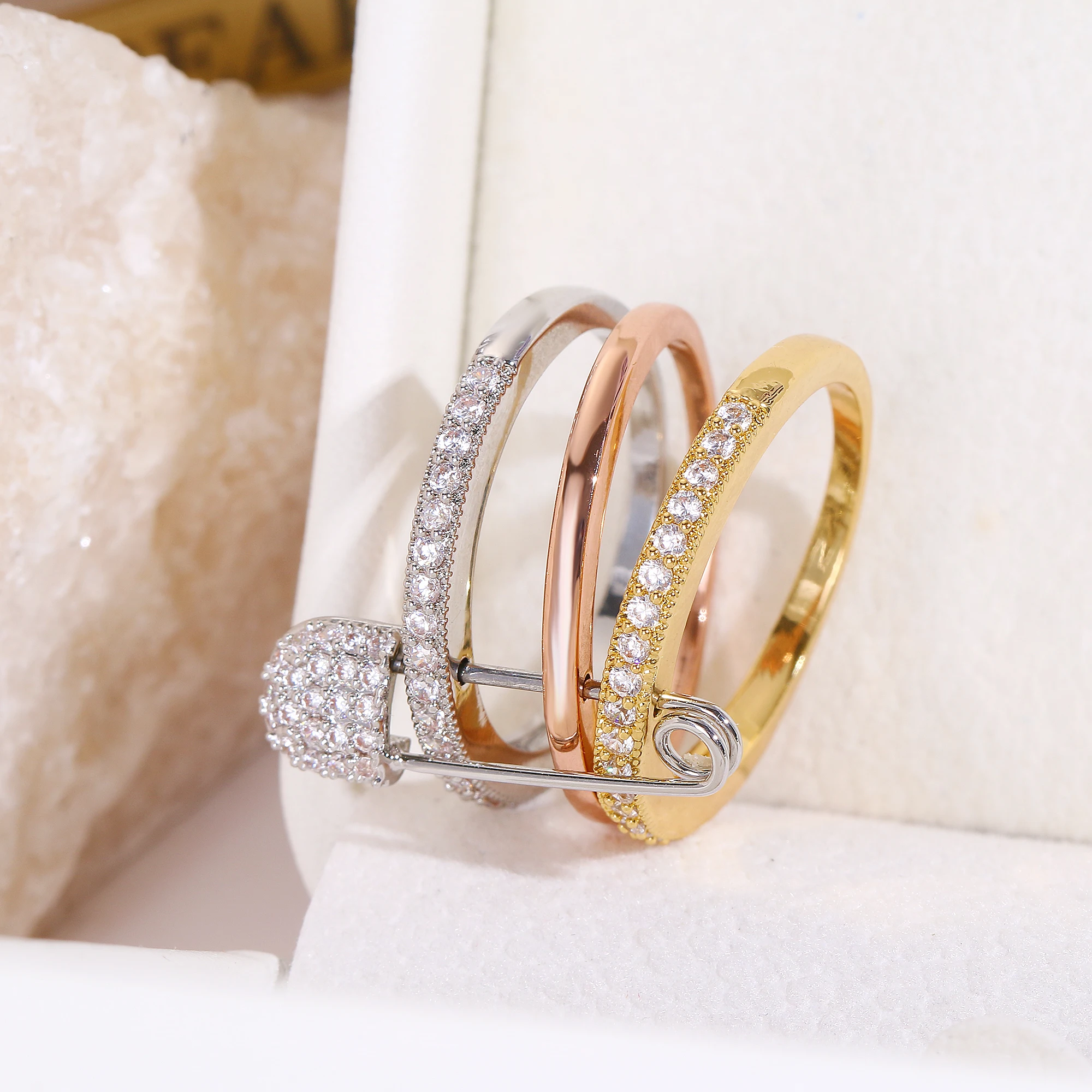 2025 New Product Three color Pin Ring for Women Office Party Friends Gift Jewelry Accessories
