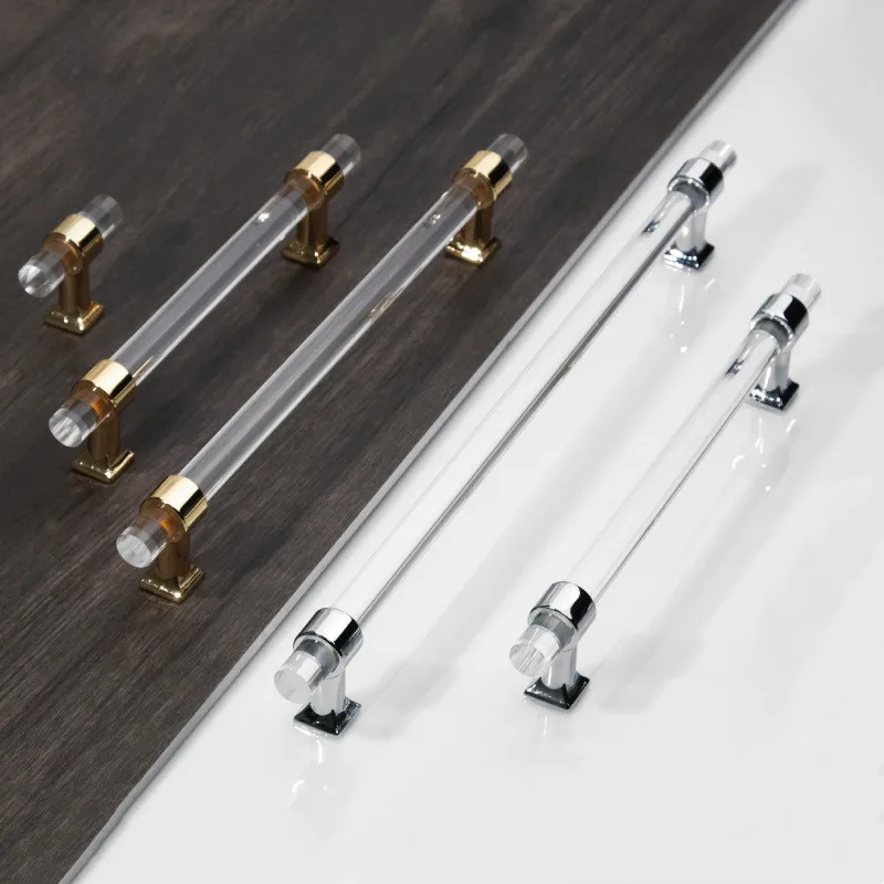 

KK&FING Acrylic Long Cabinet Door Handles T Bar Transparent Handle Wardrobe Cupboard Door Pulls Drawer Knobs Furniture Hardware