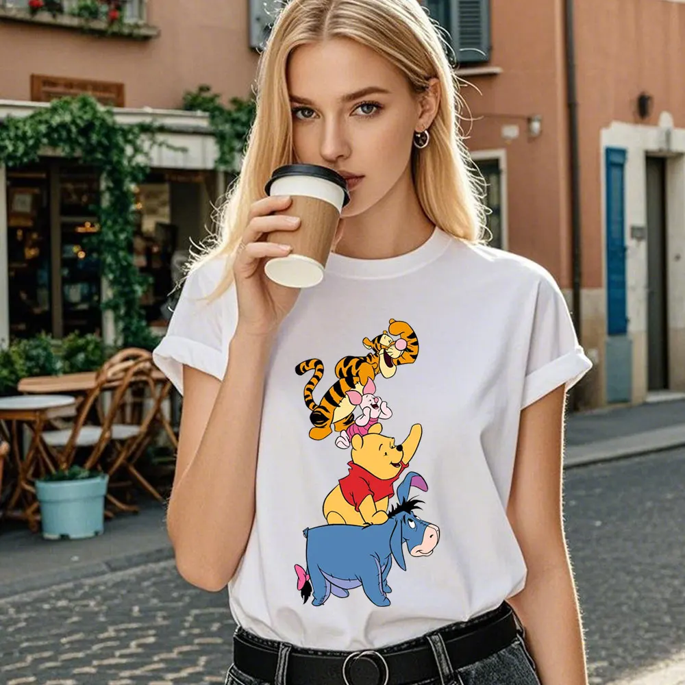 What's for Breakfast Today? Think, Think, Think… Cartoon Pooh Bear Pattern Unisex Cotton T-shirt Tops Kawaii Women T-shirt Tops