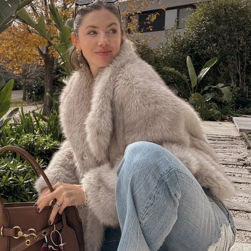 Tuularose Winter Faux Fur Coat 2025 New Women's Coats Thickened Plush Cardigan Parker Coat Office Basic Female Fake Fur Outwear