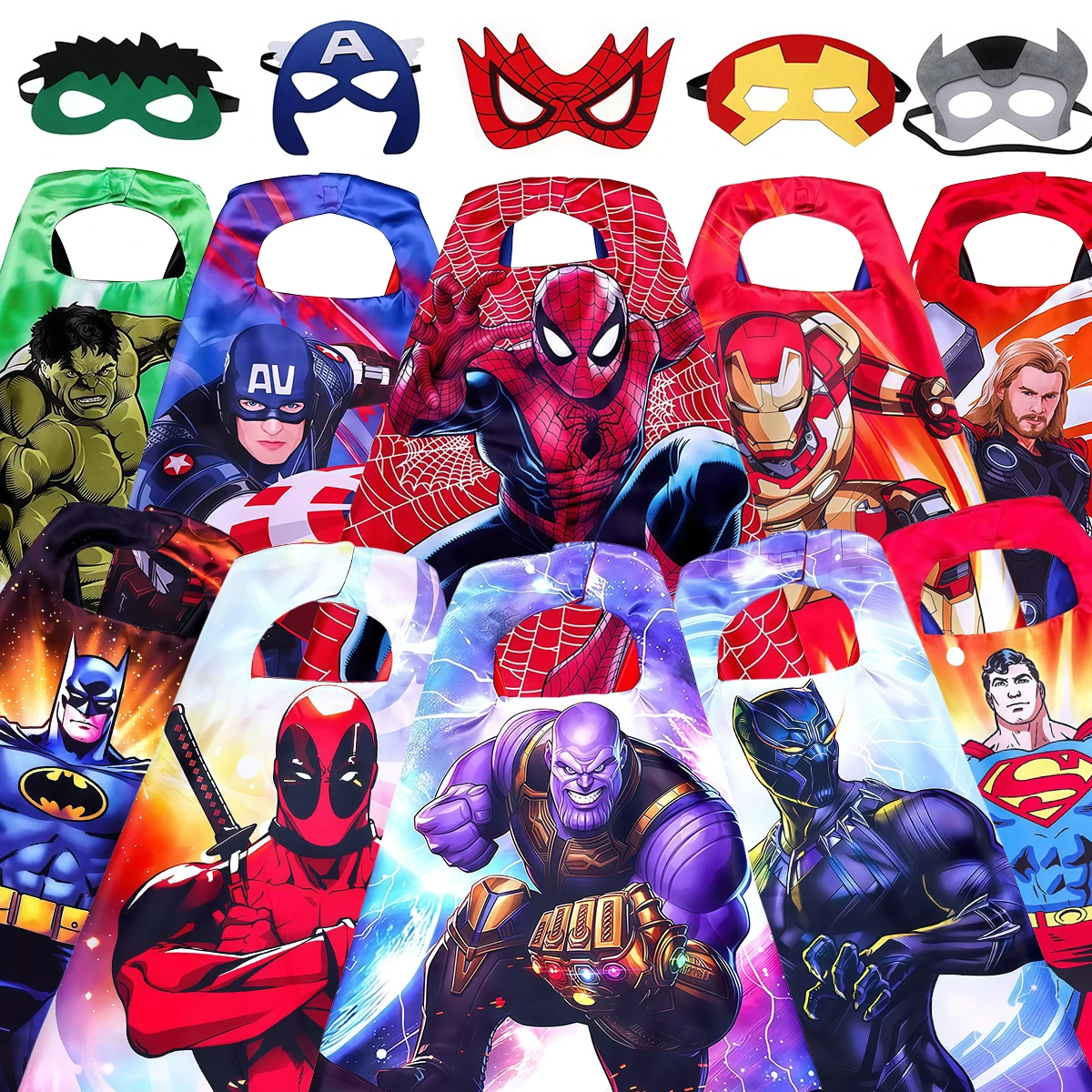 The Avengers Spiderman Captain America Iron Man Hulk Cloak Mask Superhero Cosplay Costume Cloak Halloween Birthday Party Gift