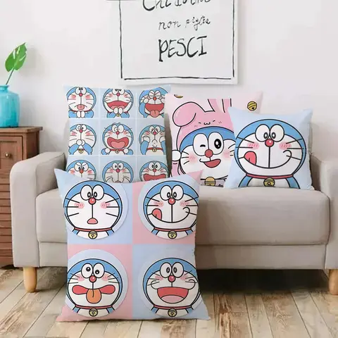 귀여운 만화 로봇 고양이 도라에몽 베개 커버 만화 소파 장식 홈 양면 인쇄 짧은 플러시 귀여운 쿠션 커버