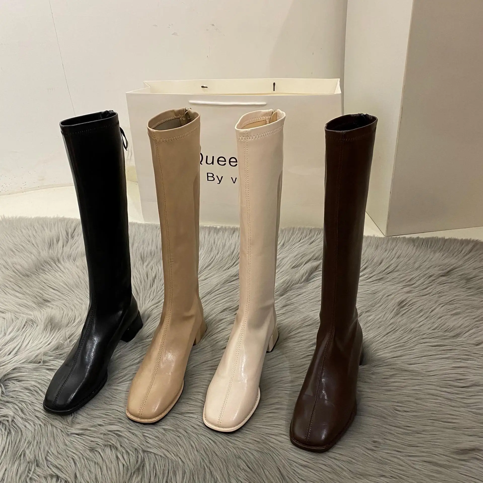 

Women Warm Long Boots Woman Knee High Booties Ladies Shoes Platform Thick Heel PU Leather Soft Zipper Woman Fashion Winter 2023