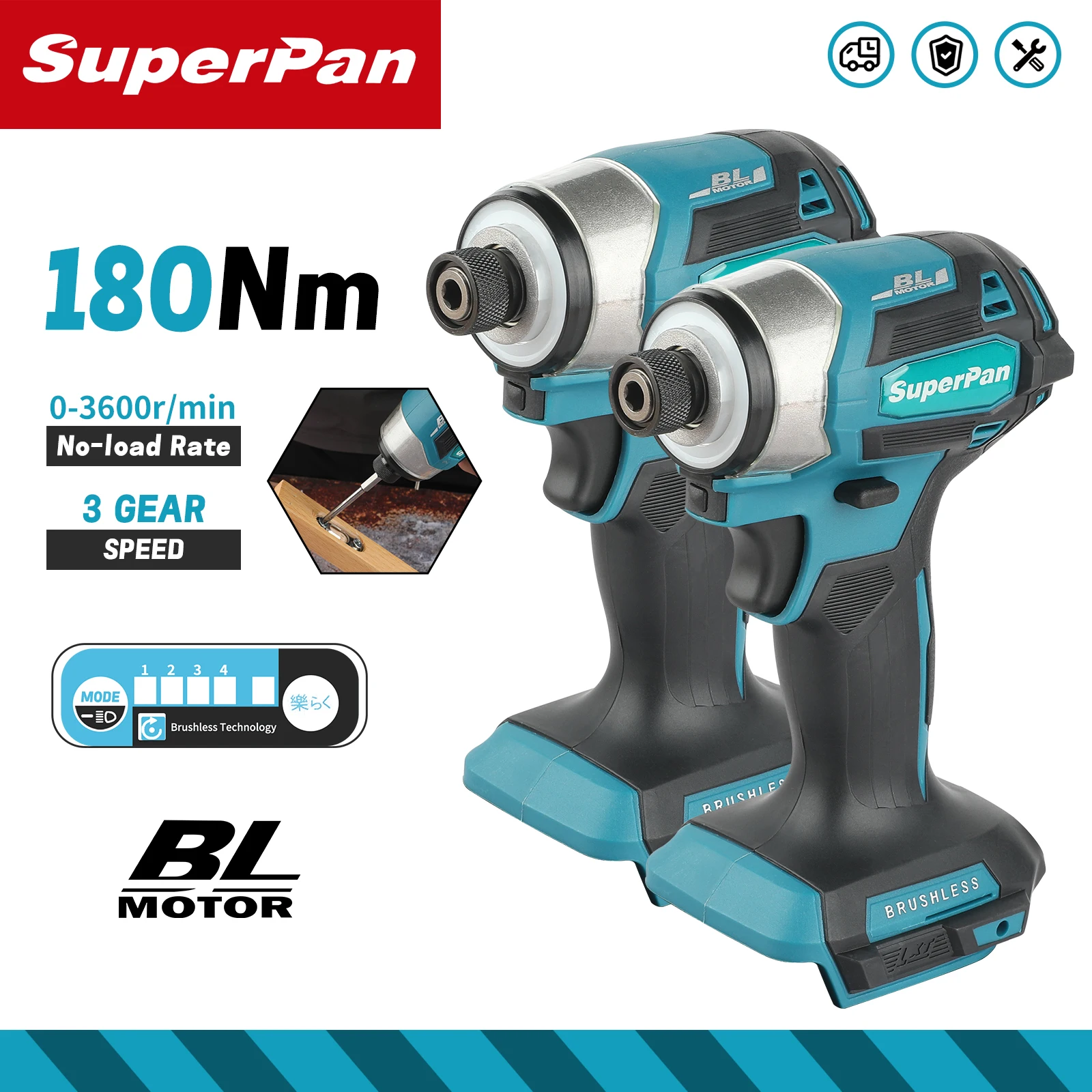 

Hot-Selling Heavy-Duty SuperPan SP173 Cordless Impact Driver - 180Nm 3600rpm Brushless T-Mode for Wood & Bolt