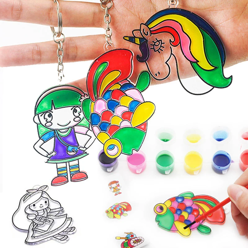 5pcs Window Art Suncatcher Painting Kit Crafts Activities Ideas Birthday Gifts DIY Make Own Key Chain Cartoon Toy Art Craft Kits