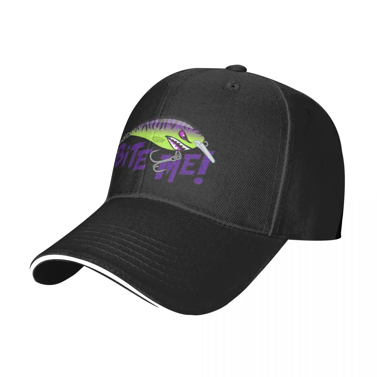 Bite Me Fishing Lure Sticker - Tiger Pattern in Purple Chartreuse Baseball Cap Christmas Hat Vintage For Girls Men's