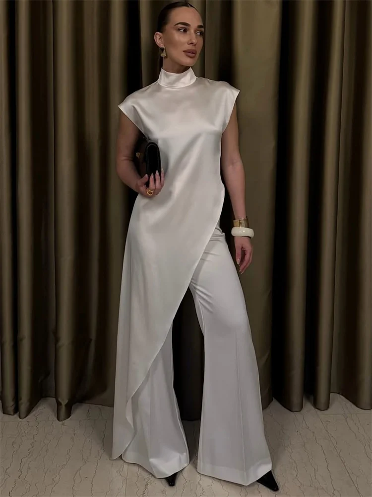 

Tossy Casual Sleeveless Satin Maxi Dress Female Turtleneck Patchwork Slim Fashion Solid Commute Dress For Women Long Dress 2025