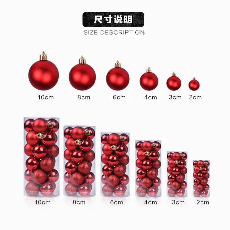 3/4/6/8 cm24 Set di palline di natale palla colorata placcatura in plastica ciondolo albero di natale vacanze di natale decorazioni fai da te