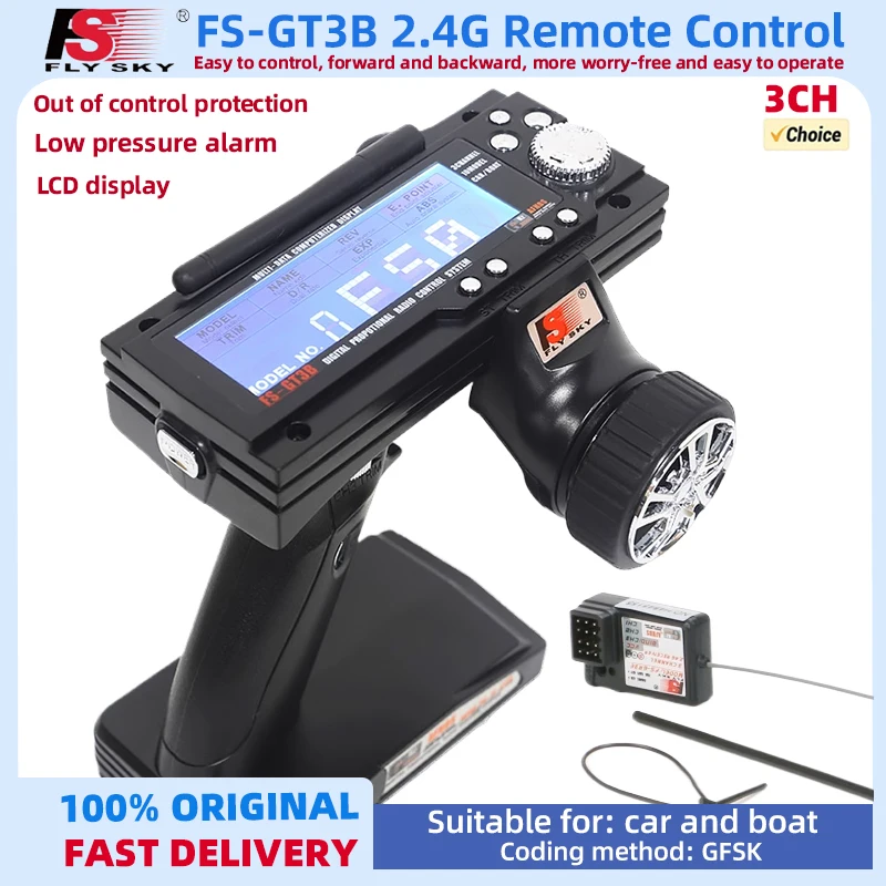 FlySky GT3B FS-GT3B 2.4G 3CH émetteur système RC contrôleur de pistolet avec récepteur FS GR3E pour bateau de voiture RC avec écran LED