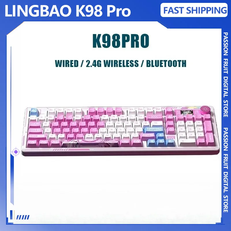 

LINGBAO K98 Pro Wireless Mechanical Keyboard 98-Layout LCD Screen Multifunction Knob RGB 3-Mode 10000mAh Custom Switches Gaming