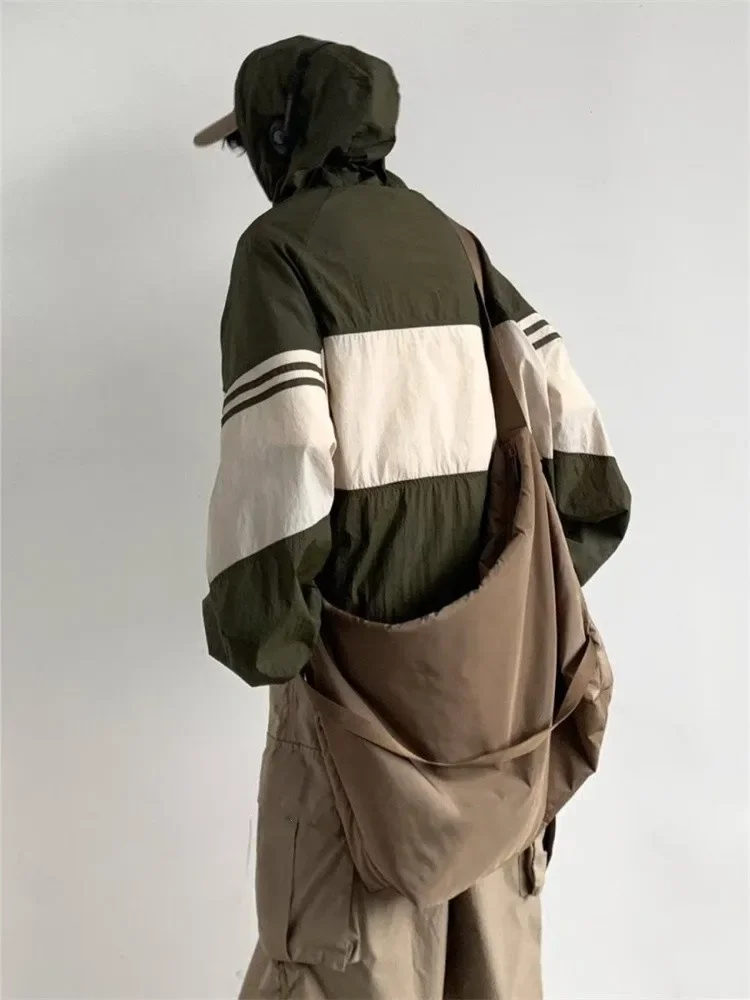 QWEEK Y2K Gorpcore Hooded Jacket Women Japanese Style Vintage Quick Dry Green Outerwear Oversized Harajuku Retro Thin Brown Top