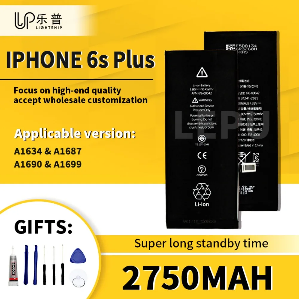Original IPhone 6S Plus Battery Free Tools New Replacement 2750hAm Battery A1634 A1687 A1690 High Quality Battery for 6S Plus