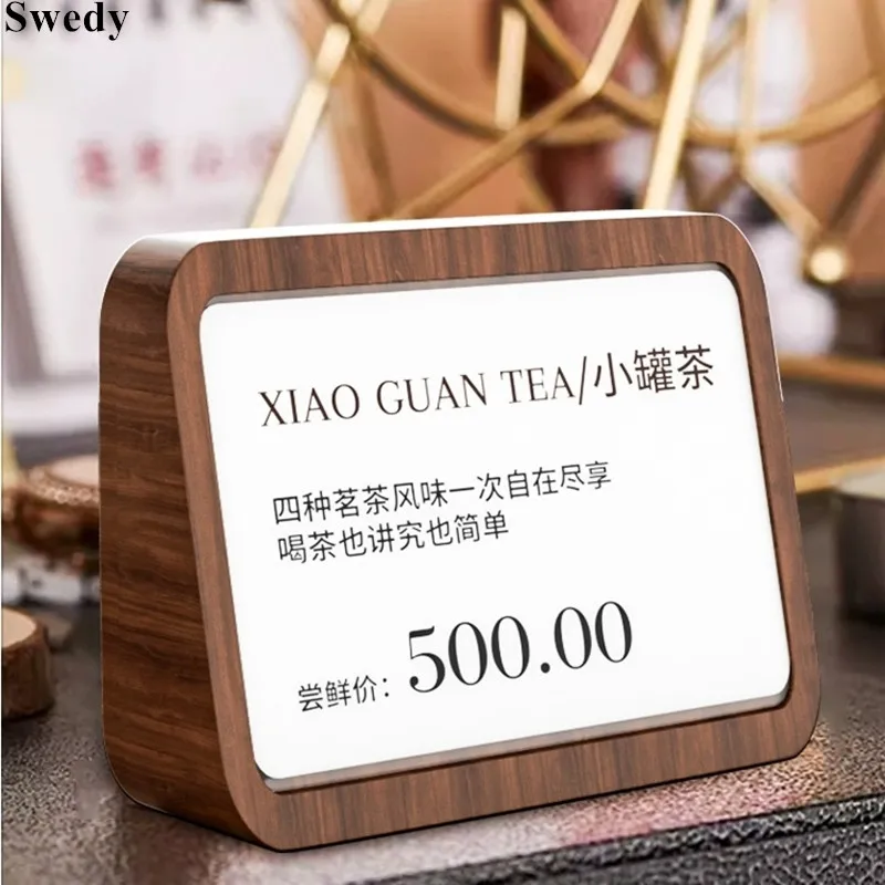 88x46mm Slanted Acrylic Sign Holder Display Stand Wooden Base Hotel Restaurants Table Menu Paper Holder Mini Price Label Tags