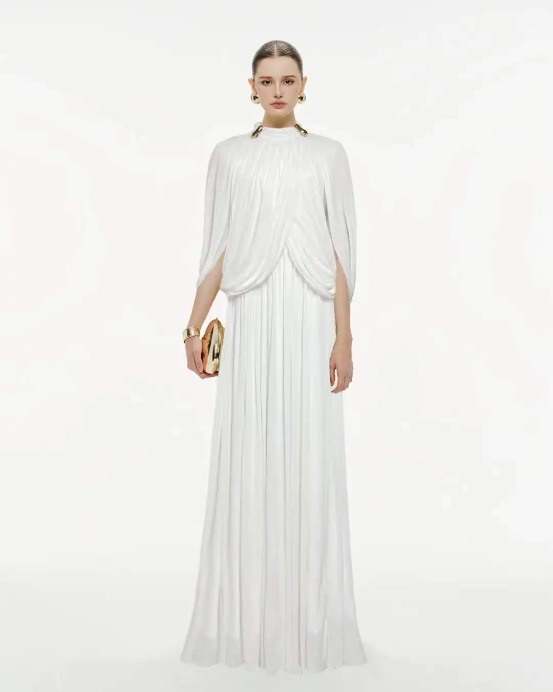 

High Quality Solid Women Draped Cape Sleeve Knit Maxi Dress