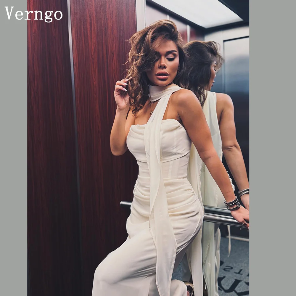 

Verngo lvory Crepe Evening Dress Strapless Mermaid Simple Formal Occasion Dress Elegant Maxi Pleated Prom Gowns Customized
