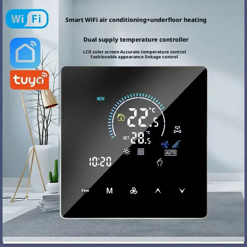Tuya Wifi Smart Temperature Control Switch Air Conditioner Floor Heating 2-In-1 Control Panel Home Smart Temperature Controller