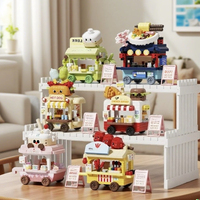 Street Scene Stall Truck Building Blocks Cute Bun Shop Ice Cream Vending Truck Assembled Trendy Toy Ornament Model Birthday Gift