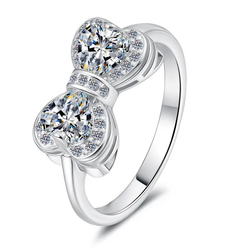 

ZFSILVER Silver s925 Fashion Trendy Classic Design 0.5ct Moissanite Bowknot Ring Fresh Charms Women Wedding Jewelry Gifts JZ0166