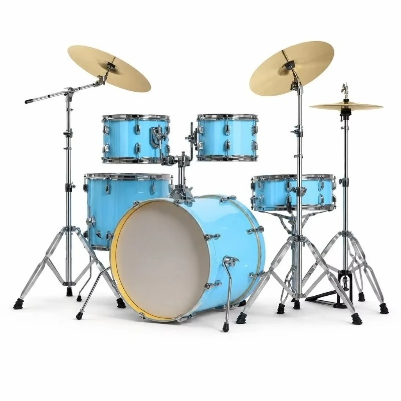 Sky Blue 5-Piece Drum Set 3 Brass Cymbals Poplar Shells 22 Inch Bass