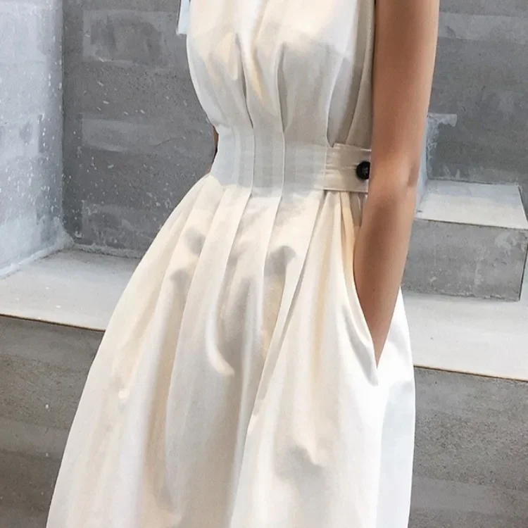 

2024 Women White Dress Black Fashion Elegant Party O-neck Sleeveless Vestido Tank Sundress Female spring summer Dresses