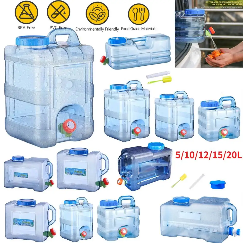 5-15L Drinking Water Bucket Driving Pure Water Tank Water Storage Carrier with Faucet for Outdoor Camping Cooking Picnic Hiking