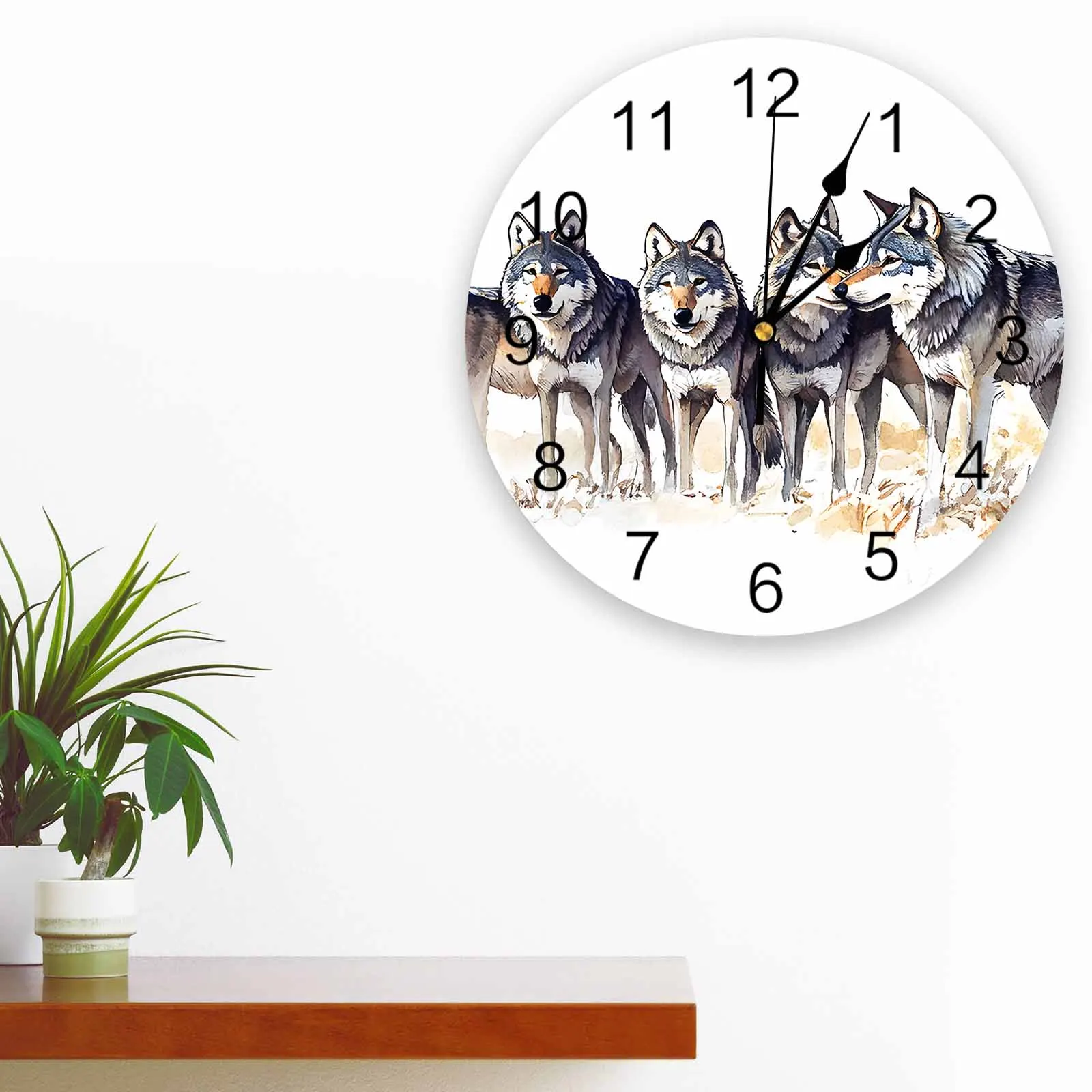

Bedroom Wall Clocks Watercolor Wolf Animal Living Room Clocks Ornaments Baby Room Study Mute Wall Clocks