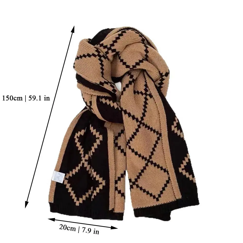New Korean Style Plaid Knitted Scarf Winter Thicken Warm Wool Neck Warmer High Level Woolen Scarf For Students Luxury Scarf Wrap