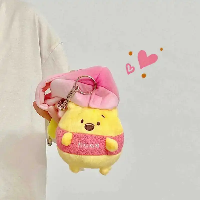 Disney Pooh Plush Doll Pendant Key Chain Backpack Decoration Anime Kawaii Peach Design Pendant Friends Birthday Giftss For Girls