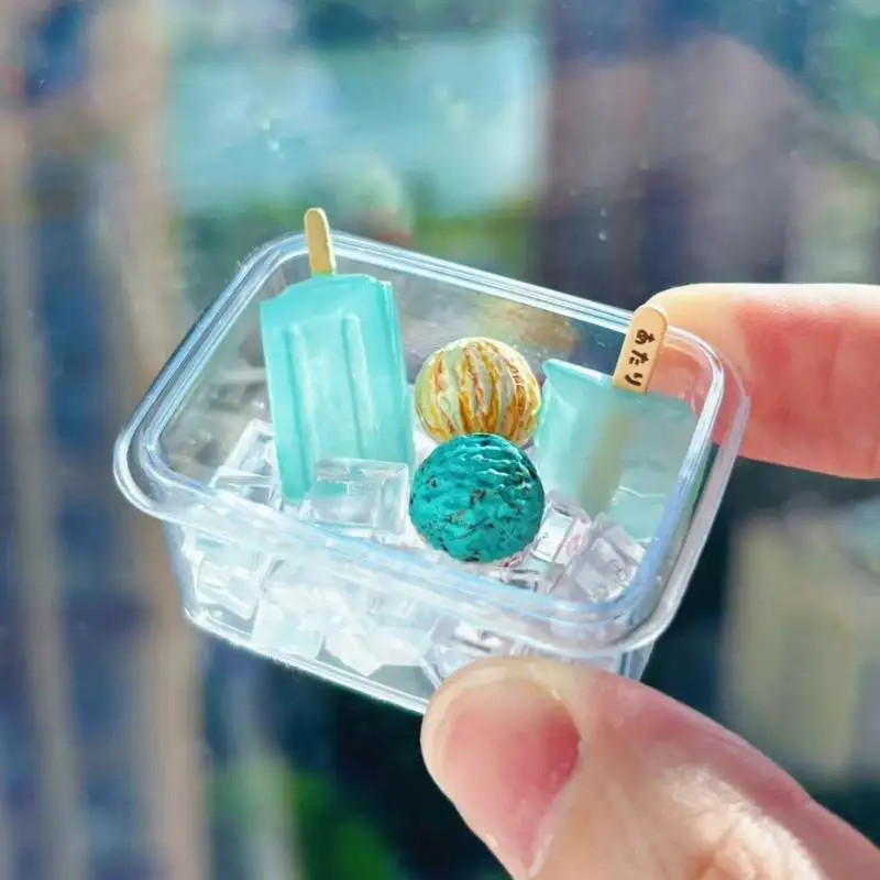 1 ensemble d'accessoires pour poupées 1/6, miniatures pour maison de poupée, nourriture, décoration, mini boîte à glaçons, boîte de rangement pour glaçons avec pelle à glace, modèle