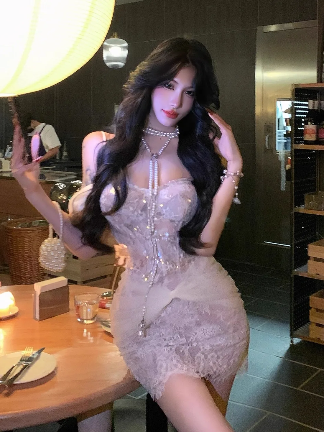 

Sexy Lace Strapl Dr Women's High Waist Glitter Bustier Skirt Birthday Dr Pure Desire Sle No Sve High Elastici