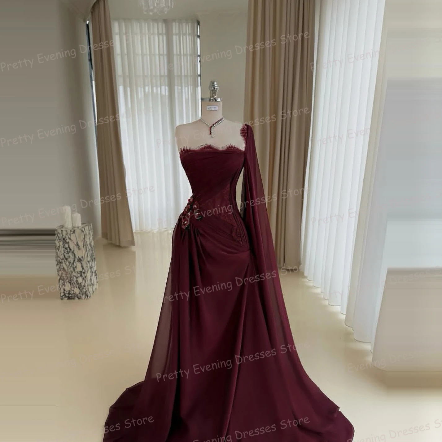 Proste Sukienki Wieczorowe Damskie Syrenie Suknie Balowe Seksowne Sukienki na Jedno Ramię Koronkowe Bez Pleców z Szalem Modne Sukienki Ślubne Szyte na Miarę Vestidos De Novia