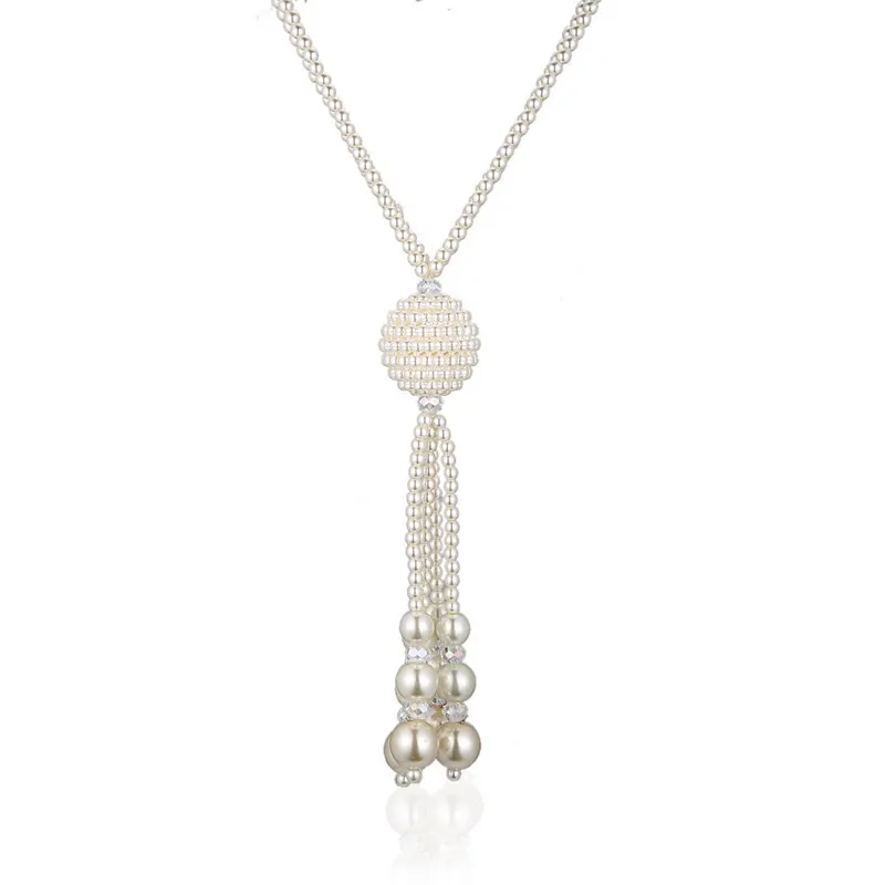 Kymyad Statement Long Necklace Simulated Pearl Jewelry Collier Beads Tassel Necklaces & Pendants Maxi Colar Multi layer Collares