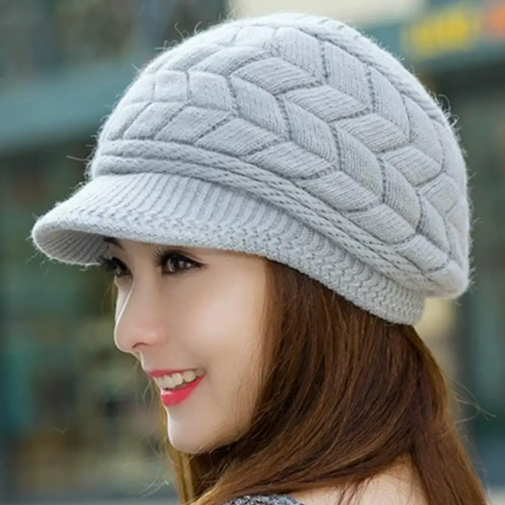 قبعة محبوكة شتوية دافئة للنساء من ريترو، والجري في الطقس البارد، والتخييم، والمشي، وقبعة تزلج عصرية مع قبعة شمسية #3