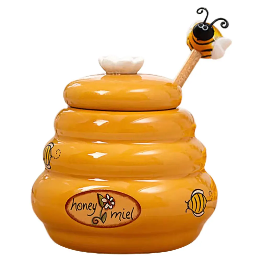 

1Set 140Ml Ceramic Honey Storage Jar with Lid Honey Pot Dipper Included Adorable Syrup Jar for Kitchen Desktop