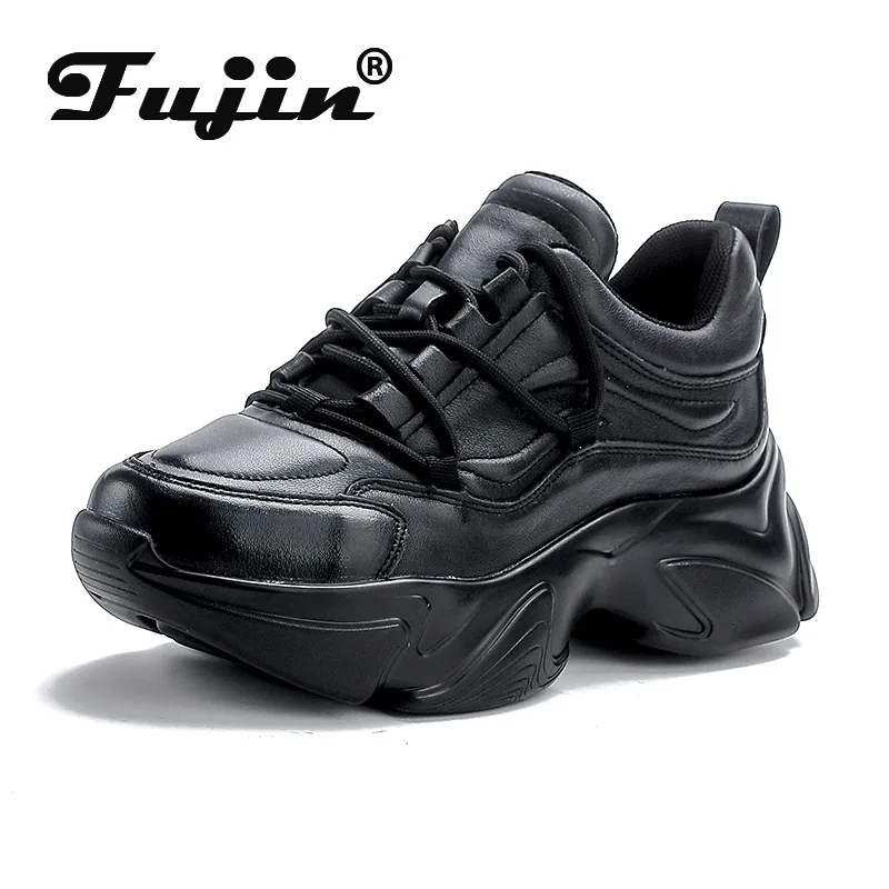 

Fujin 6cm Fashion Ladies Chunky Sneakers Shoes Comfy Genuine Leather Women Autumn Thick Soled Spring Vulcanize Platform Wedge