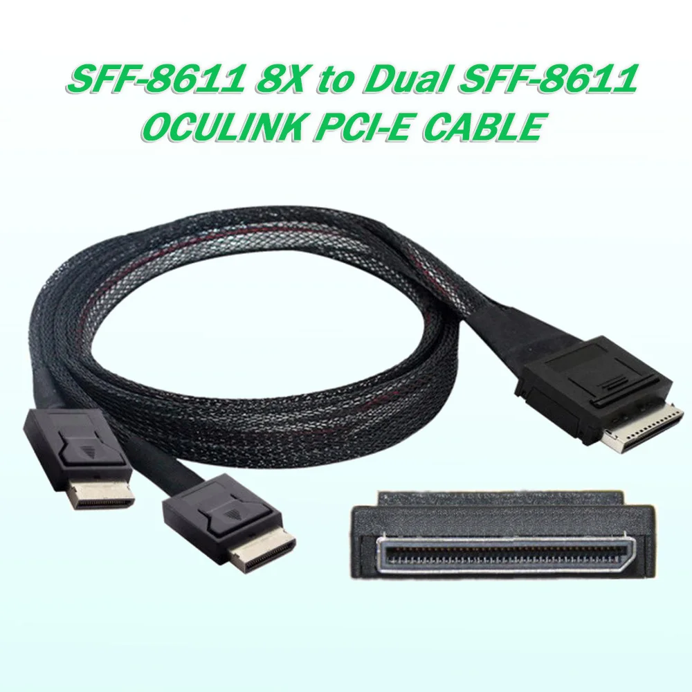 Oculink 8x  SFF-8611 8-Lane To Dual SFF-8611 Oculink 4x SSD Data Active Cable PCI-Express 8x 80pin Male To Dual SFF-8611 4x Male